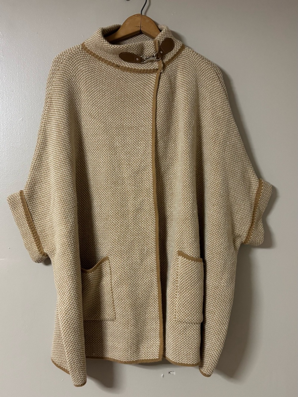 Steve Madden Cream Poncho with Tan Trim Accents